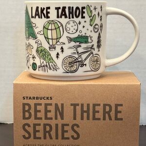 Starbucks Lake Tahoe White Mug with Green and Black Illustrations